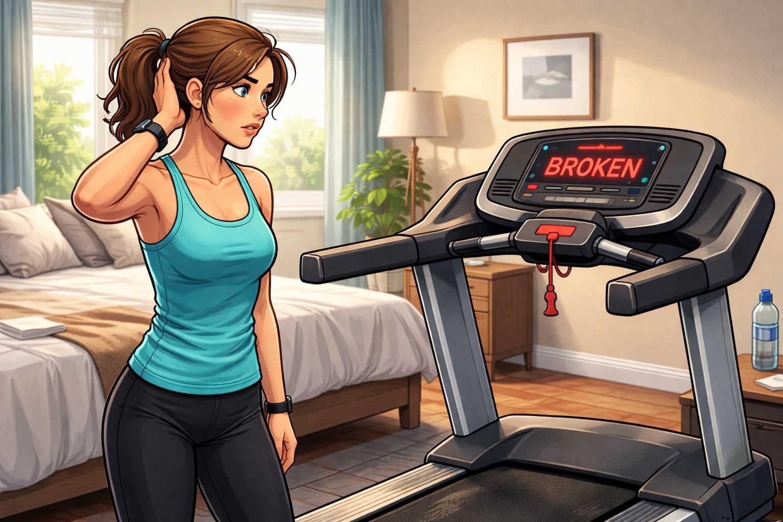 Broken treadmill in home