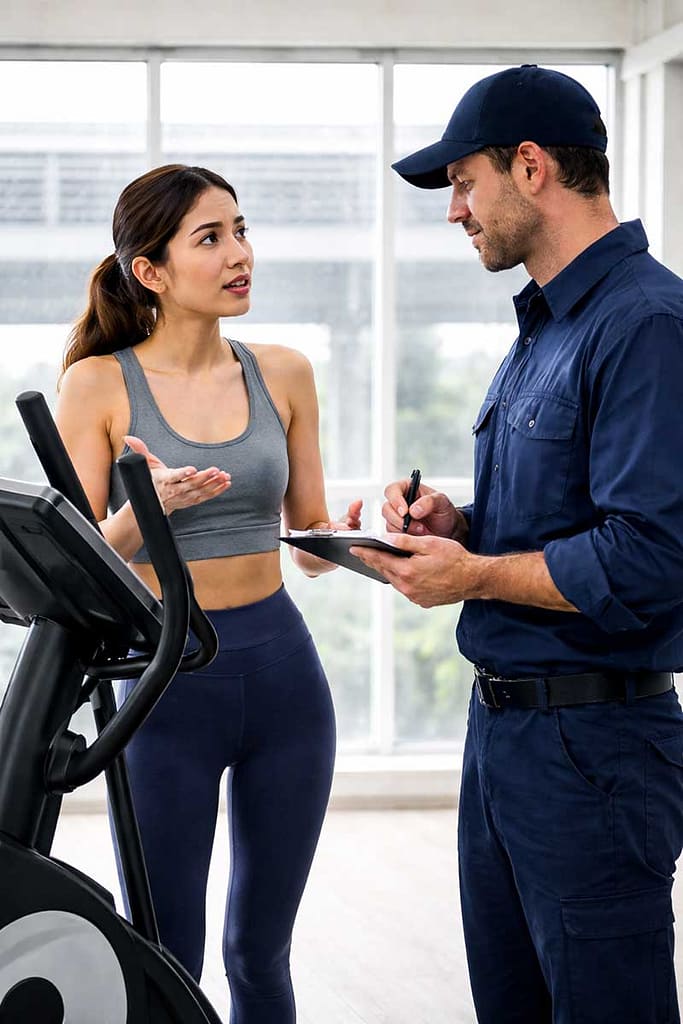 Repair Tech Speaking with woman